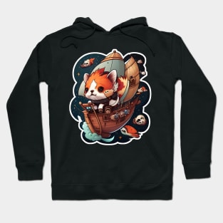 Red Panda on a Pirate Ship in Space Sticker Hoodie